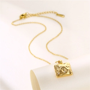 Gold stainless steel square lava necklace with star zircon and adjustable lobster clasp