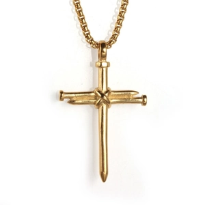 Punk style golden nail cross pendant necklace with box chain for men and women