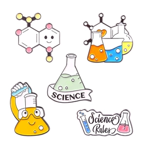 Five-piece science chemical enamel pin set with cute beaker and molecule designs