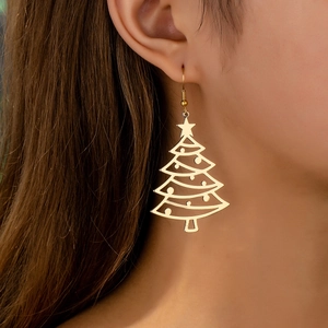 Christmas Tree Drop Earrings Alloy Hollow Out Star Top Festive Holiday Party Jewelry For Women