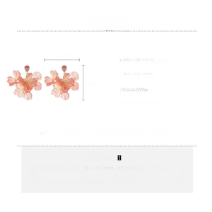 Detailed size and material chart for pink fabric flower tassel earrings with silver needles