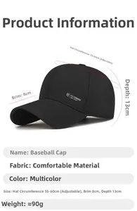 Specifiche dettagliate della taglia per cappello nero con fibbia metallica a R regolabile