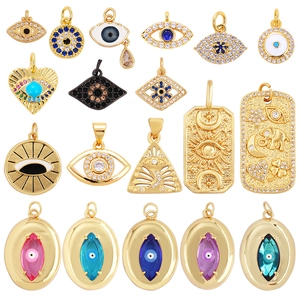 Gold plated micro-pave evil eye heart charms set for DIY jewelry making