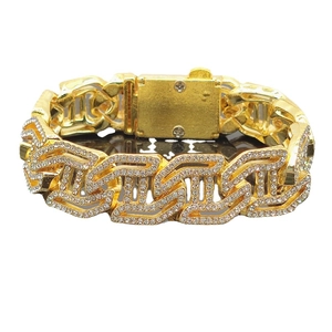 Men's 16mm gold hip hop Cuban chain necklace with AAA rhinestones and H-letter links