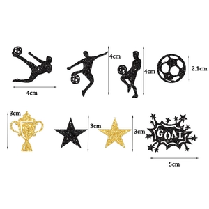 8-piece football party cake toppers set featuring glitter silhouettes and gold trophies
