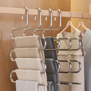 Multi Layer S Type Stainless Steel Pants Hanger For Closet Space Saving Wardrobe Storage Organizer