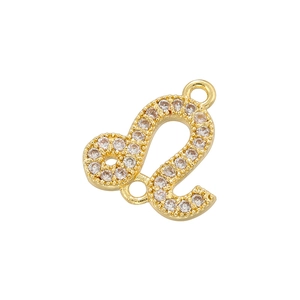 Detailed view of gold-plated Leo zodiac charm connector with micro-pave cubic zirconia
