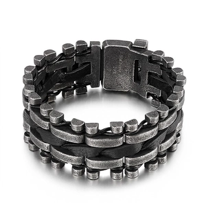 Men Bracelet 316L Stainless Steel And Braided Leather Punk Gothic Biker Heavy Jewelry Skull Cobra Vintage Bangle