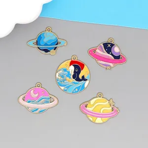 Planet Saturn Whale Ocean Enamel Alloy Charms DIY Jewelry Making Pendants Accessories Cartoon Style Star Moon