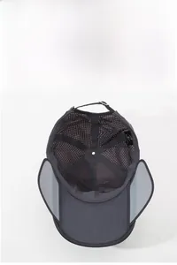 Detail view of the breathable mesh lining and lightweight polyester fabric on sun hat