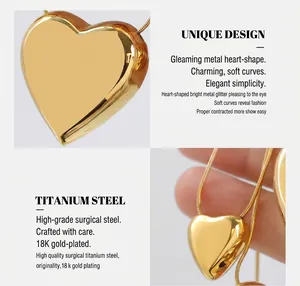 Detail of 18K gold-plated heart pendant on a sleek snake chain made of surgical steel