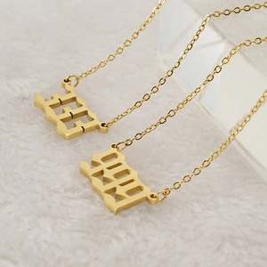 18K gold plated stainless steel lucky number necklaces with 1998 and 1990 pendants