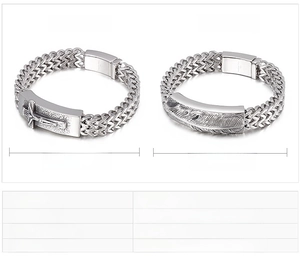 Size chart for hip-hop feather and cross stainless steel bracelets with dimensions