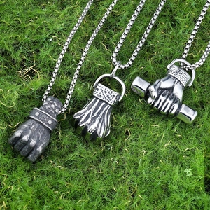 Herren Faust Hantel Anhänger Halskette Edelstahl Fitness Gym Schmuck Gothic Punk Stil Vintage Silber