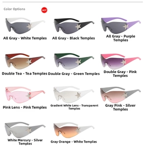 Detailed grid showing 11 color variations of rimless Y2K star pilot sunglasses
