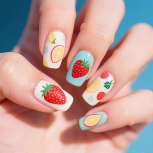 Fresh Fruit Strawberry Lemon Pattern Press On Nails ABS Plastic Medium Square False Nails Summer Style For Women