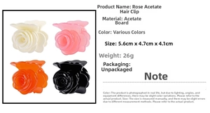 Detailed view of rose flower acetate hair claw clips with specific 5.6cm size dimensions
