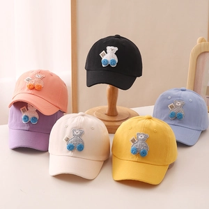 Kids Baseball Cap Cotton Cartoon Bear Patch Sun Protection Adjustable Outdoor Leisure Hat For Boys Girls