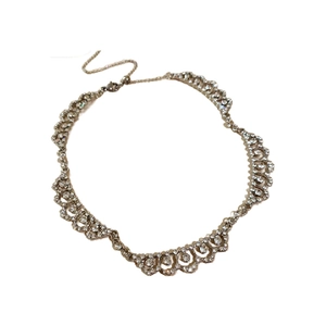 Elegant silver teardrop necklace with sparkling rhinestones and lace diamond edges