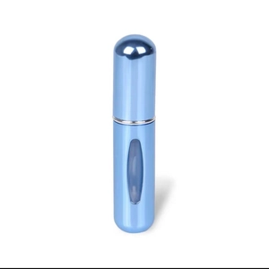 Portable 5ml blue refillable perfume atomizer spray bottle with oval clear window