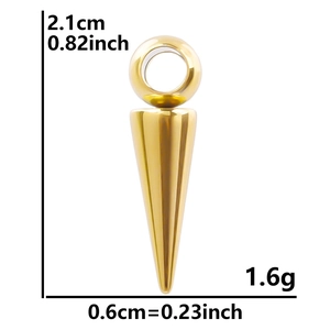 18k gold plated conical stainless steel pendant with size and weight dimensions