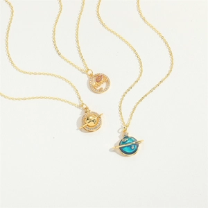 Gold-plated MAMA heart necklace set with celestial planet charms and cubic zirconia