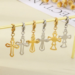 Minimalist hollow cross pendants in gold and silver steel with lobster clasps