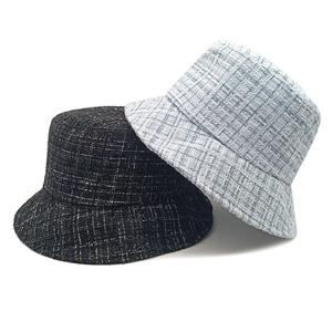 Women's tweed bucket hats in black and light blue colors for autumn and winter
