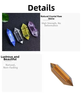 Close-up of hexagonal double-pointed natural crystal pillars in various gemstones