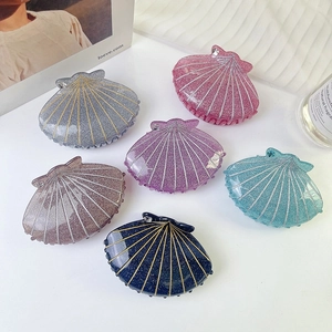 Shell Shape Hair Claw Clips Acrylic Glitter Sparkling Rhinestone Shark Clips For Women Hair Accessories Minimalist Style