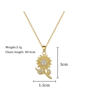 Detailed size chart for sunflower zircon necklace with dimensions and 3.7g weight info