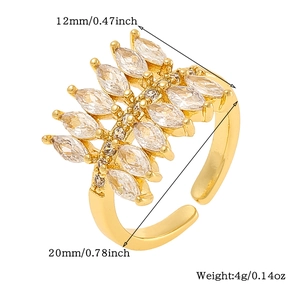 Detailed view of marquise-cut zircon ring dimensions 12mm by 20mm in gold finish