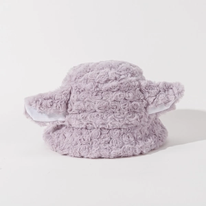 Plush lamb ear bucket hat in soft purple fleece with cute cartoon character ears