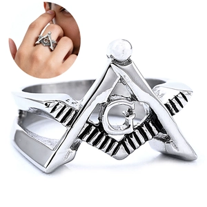 Freemasonry Signet Ring Stainless Steel Retro Compass Square Letter G Solid Polished Punk Jewelry For Men Women