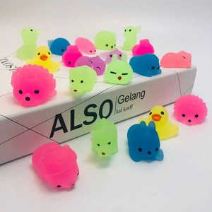 Glow-in-the-dark animal squishy toys in assorted colors and shapes for stress relief