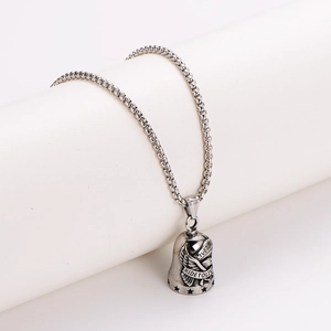 Stainless steel bell pendant necklace with Ride to Live engraving and eagle wing patterns