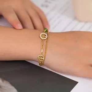 Tree Of Life Double Layer Stainless Steel Bracelet Gold Plated With Colorful Crystal Beads And Zircon Jewelry For Women