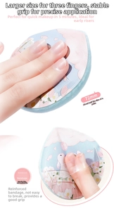 Detail of 72mm tear-drop flocking powder puff with floral bunny print and finger strap