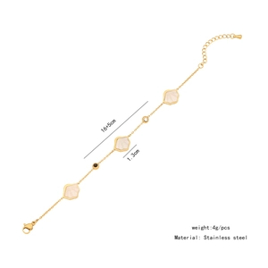 Detailed specs of stainless steel floral bracelet with 16+5cm length and 4g weight