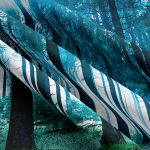 Detailed view showing premium fabric texture and forest print of the wall tapestry