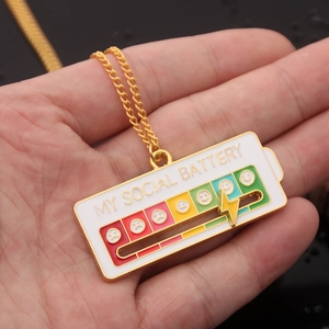 Detail of My Social Battery necklace with sliding lightning bolt showing emotional energy