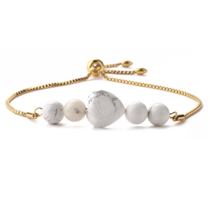 Minimalist 14K gold plated stainless steel pull chain bracelet with heart marble stone