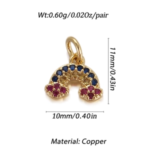 Detailed view of 18K gold plated copper rainbow charm with size and weight dimensions