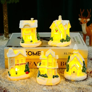 LED lighted Christmas village resin house miniature decor set for holiday table displays