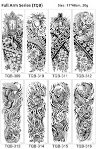 Detail display of full-arm temporary tattoos featuring black and white hand-drawn art