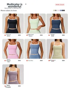 Débardeurs de yoga avec bordure contrastée déclinés en sept couleurs sur une grille