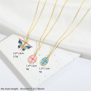 Vintage gold butterfly and colorful oval pendants necklaces with dimensions and weights