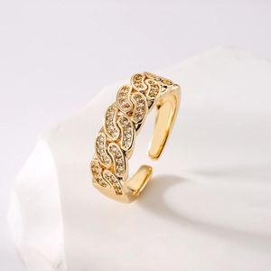 Luxurious geometric open ring in gold finish featuring pave cubic zirconia crystals