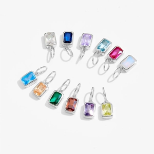 Colorful 12 birthstone square S925 sterling silver pendants for necklaces and DIY bracelets