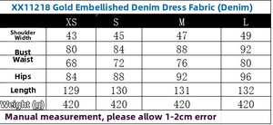 Tableau des tailles pour robe midi en jean sans manches avec ornements
